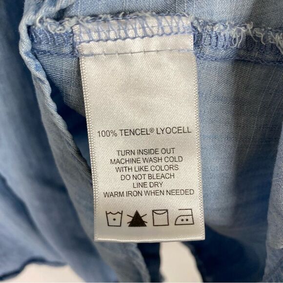 Foxcroft Dress Women’s Blue Chambray Button Down Shirt Pockets 100% Tencel 8 - Picture 11 of 11